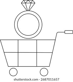 trolley icon and diamond ring icon with black line.with a white background