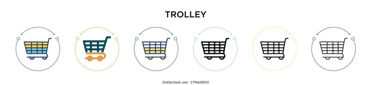 Trolley icon in filled, thin line, outline and stroke style. Vector illustration of two colored and black trolley vector icons designs can be used for mobile, ui, web