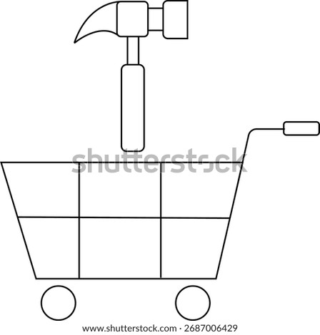 trolley icon and hammer icon with white background.with black lines