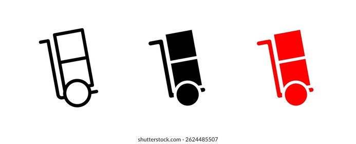 Trolley icon. Hand truck carrying two stacked boxes vector illustration. Used in delivery, warehouse and logistics symbol. Represents transport and cargo handling sign. Freight pictogram.