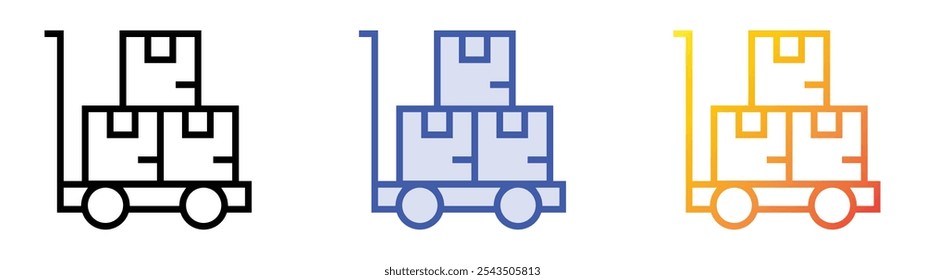 Icono de la carretilla. Lineal, relleno azul y diseño de estilo degradado aislado sobre fondo blanco