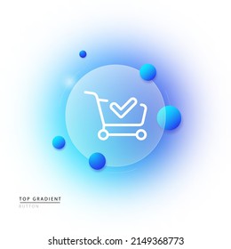 Trolley icon. Purchase in the store. Holiday shopping. Buying a gift. Successful purchase. Gradient blur button with glassmorphism. clear glass construction.