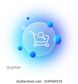 Trolley icon. Purchase in the store. Holiday shopping. Buying a gift. Product search. Gradient blur button with glassmorphism. clear glass construction.