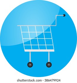 Trolley icon round glossy app. Trolley car, shopping trolley,  shopping cart, shopping and trolley icon, supermarket trolley, trolley button buy, shop cart. Vector abstract flat design illustration