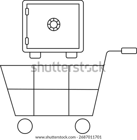 trolley icon and safe box icon with black line.with a white background