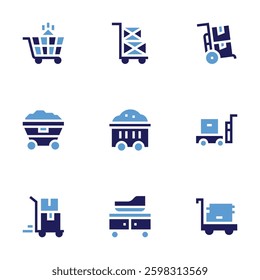 Trolley icon set. Bold style. Duotone colors. delivery cart, trolley, delivery, maternity, shopping cart, coal, baggage.