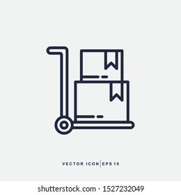 Trolley Icon - Shopping Cart Trolley Icon Vector Design Outline Style Symbol Isolated On Light Background For Your Website Design, Logo, Application, UI. Vector Illustration, EPS 10.