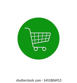 Trolley icon, Vector Supermarket pushcart sign on circle background.