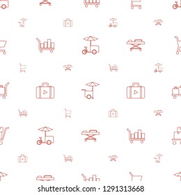 trolley icons pattern seamless white background. Included editable line fast food cart, shopping cart, luggage, hospital stretch, luggage cart icons. trolley icons for web and mobile.
