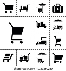 Trolley icons. set of 13 editable filled trolley icons such as luggage, fast food cart, shopping cart