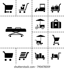 Trolley icons. set of 13 editable filled trolley icons such as luggage, fast food cart, shopping cart, luggage cart