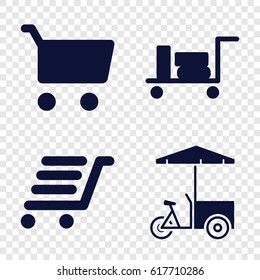 Trolley icons set. set of 4 trolley filled icons such as luggage, fast food cart, luggage cart