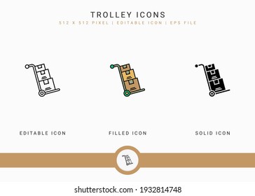 Los iconos de los carriles establecen la ilustración vectorial con el estilo de línea de iconos sólidos. Concepto de tienda minorista en línea. Icono de trazo editable en fondo aislado para diseño web, interfaz de usuario y aplicación móvil