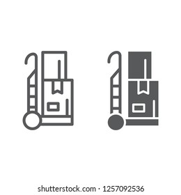 Trolley line and glyph icon, cargo and package, hand truck sign, vector graphics, a linear pattern on a white background, eps 10.