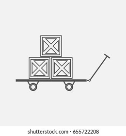 Trolley with a load. Simple icon. Contour illustration.