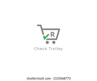 Trolley Logo Concept sign icon symbol Design with Letter R. Trolley and Checkmark Combination Logo . Vector illustration logo template