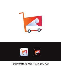 Trolley logo for online shop combination with paper roll