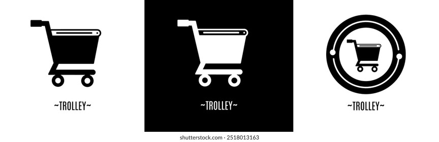 Trolley logo set. Collection of black and white logos. Stock vector.
