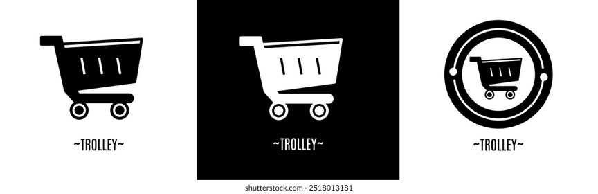 Trolley logo set. Collection of black and white logos. Stock vector.