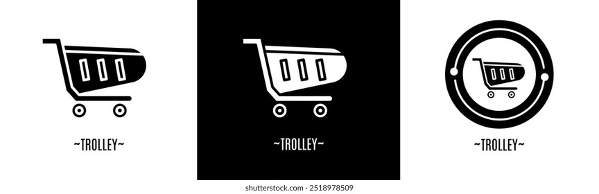 Trolley logo set. Collection of black and white logos. Stock vector.