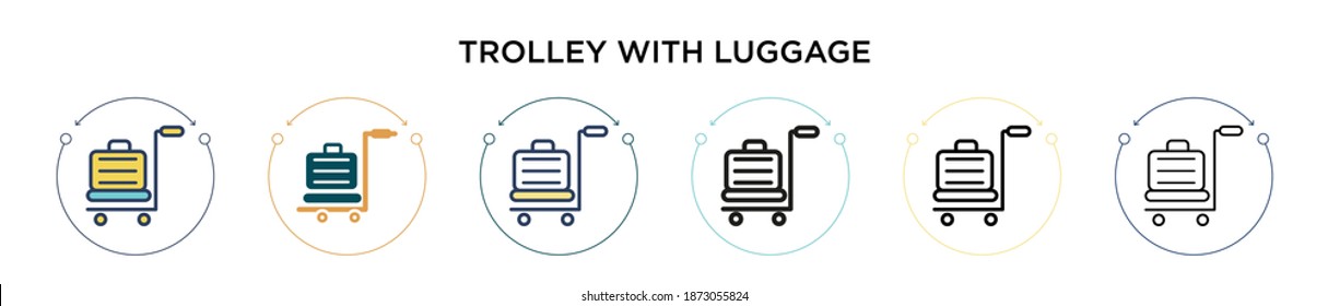 Trolley with luggage icon in filled, thin line, outline and stroke style. Vector illustration of two colored and black trolley with luggage vector icons designs can be used for mobile, ui, web
