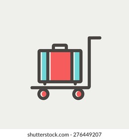 Linha fina do ícone da bagagem do carrinho para web e móvel, design plano minimalista moderno. Ícone de vetor com contorno cinza escuro e cor de deslocamento no plano de fundo cinza claro.