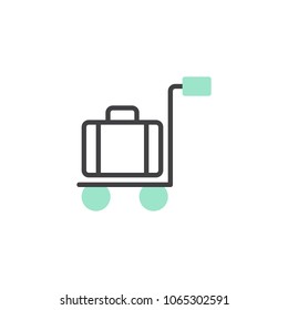 Trolley luggage icon vector, linear flat sign, bicolor pictogram, green and gray colors. Baggage cart symbol, logo illustration
