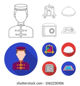 Trolley with luggage, safe, swimming pool, clutch.Hotel set collection icons in outline,flat style vector symbol stock illustration web.