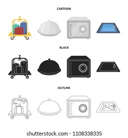 Trolley with luggage, safe, swimming pool, clutch.Hotel set collection icons in cartoon,black,outline style vector symbol stock illustration web.