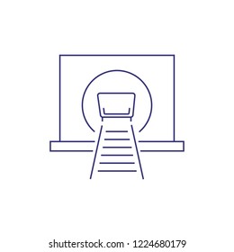 Trolley in mine tunnel line icon. Coal mining, extraction of minerals, gold mining. Engineering concept. Vector illustration can be used for topics like industry, resource, transportation