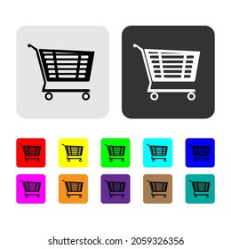 Trolley on wheels for shopping, icon in different colors on a white background. 