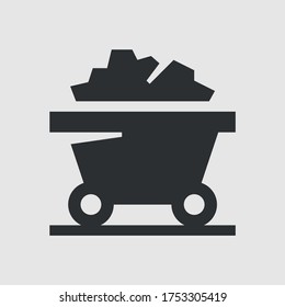 Trolley mit Erz oder Kohle. Vektorsymbol