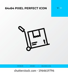 Trolley with package 64x64 Pixel perfect icon.Logistics and shipping vector line icon style.