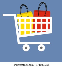 Trolley with packages on a blue background