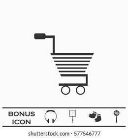 Trolley for products icon flat. Black pictogram on white background. Vector illustration symbol and bonus button
