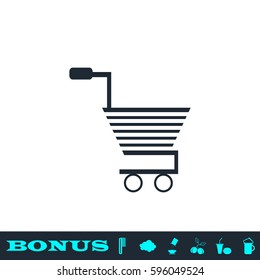 Trolley for products icon flat. Black pictogram on white background. Vector illustration symbol and bonus button
