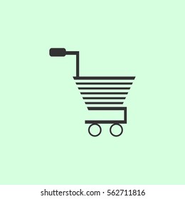 Trolley for products icon flat. Grey vector symbol on green background