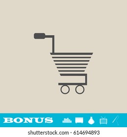 Trolley for products icon flat. Grey pictogram on light background. Vector illustration symbol and bonus button real estate, ottoman, vase, tv, fishing rod