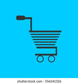 Trolley for products icon flat. Simple vector black pictogram on blue background