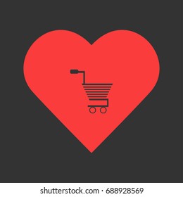 Trolley for products icon flat. Simple pictogram on heart background. Vector illustration symbol
