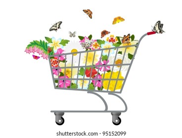 Trolley for products, which are flowers and butterflies