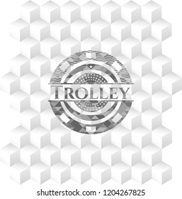 Trolley realistic grey emblem with geometric cube white background