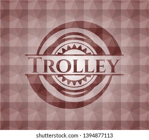 Trolley red seamless emblem with geometric pattern background.