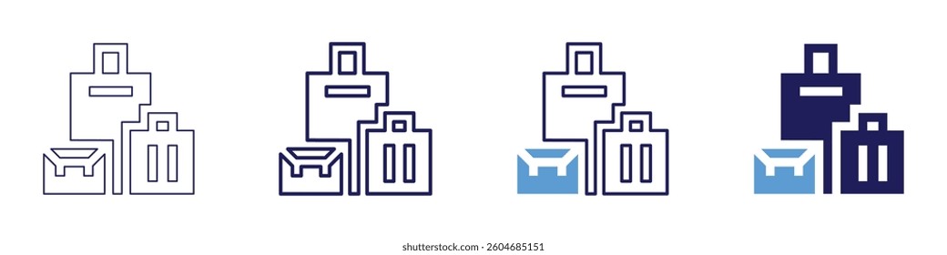 Trolley with retractable handle icon in 4 different styles. Thin Line, Line, Bold Line, Duotone. Duotone style. Editable stroke.