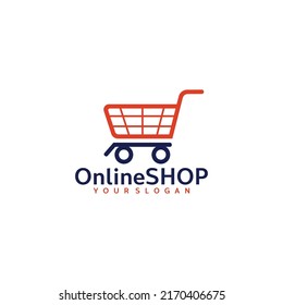 Trolley shop, Online shop logo template vector