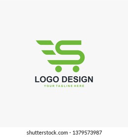 Trolley shope and letter S logo vector. Abstract business logo design.