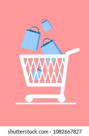 Trolley with shopping bags icon, symbol design template, vector illustration
