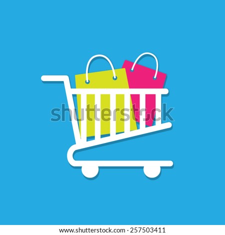 Trolley and shopping bags with shadow. Vector illustration eps10.