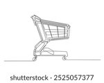 Trolley shopping cart in continuous one line drawing. Single line art illustration of shopping cart . Editable vector.