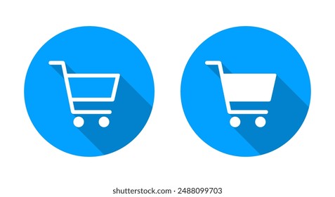 Trolley, shopping cart icon with long shadow. Checkout concept